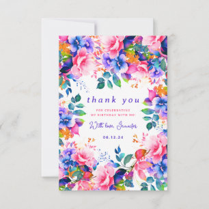 Glam Garden Watercolor Floral Birthday Thank You Card