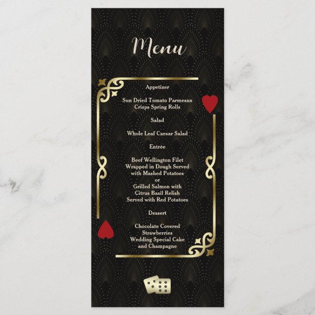 Glam Gatsby Casino Las Vegas Poker Wedding Menu (Front)