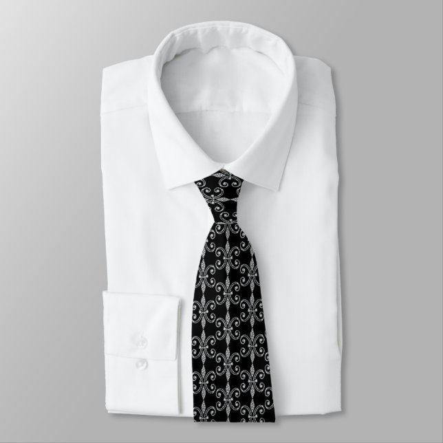 Glam Gemstones White Fleur de Lis Pattern Tie (Tied)
