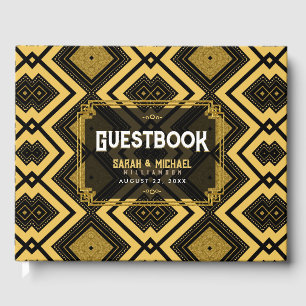 Glam Geometry Gold Black Pattern Wedding Guest Book