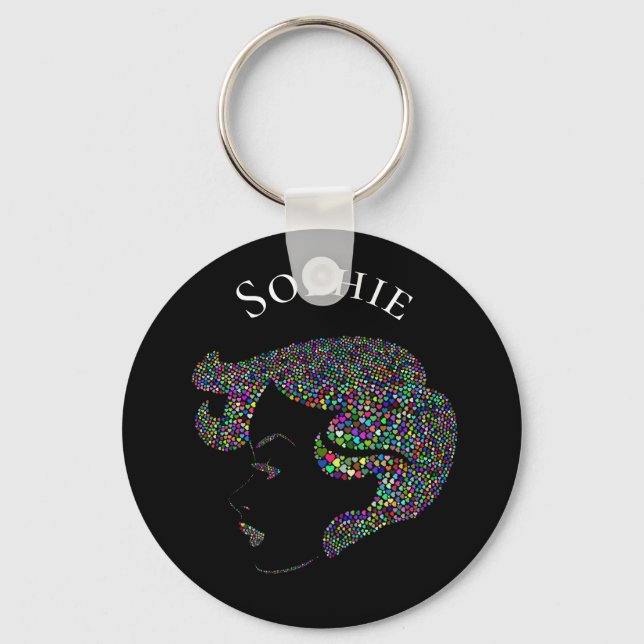 Glam girl with hearts personal name key ring (Front)