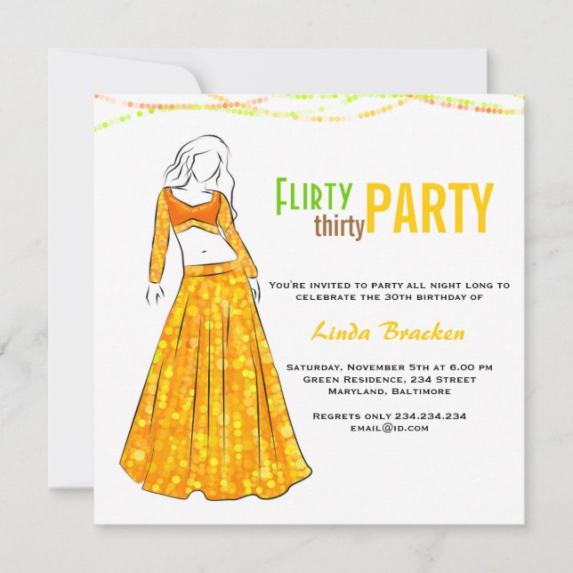 Glam Girl Yellow Skirt Flirty Thirty Party Invitation (Front)
