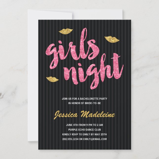 Glam Girls Night | Glitter Look Bachelorette Party Invitation (Front)