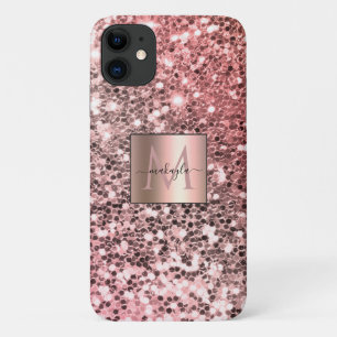 Glam Girly Blush Pink Gitter Design Name Monogram Case-Mate iPhone Case