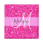 Glam Girly Hot Pink Glitter Sparkles Name Monogram
