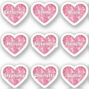 Glam Girly Pink Glitter Hearts Names Pack