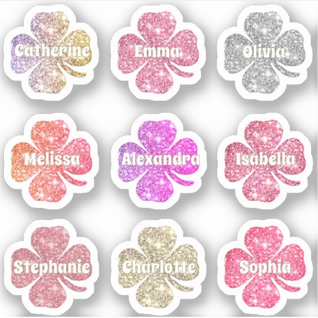 Glam Girly Pink Glitter Lucky Clover Names Pack (Front)