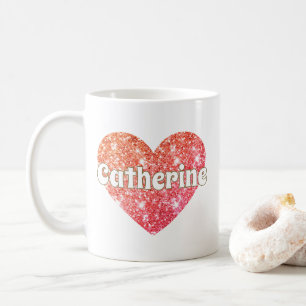 Glam Girly Red Glitter Heart Name Coffee Mug
