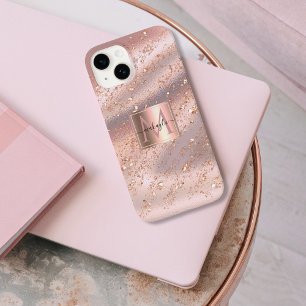 Glam Girly Rose Gold Flakes Gitter Monogram iPhone 15 Case
