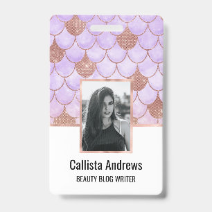 Glam Girly Rose Gold Glitter Mermaid Scales ID Badge