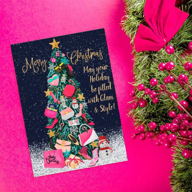 Glam Girly Shoes Purse Makeup Christmas Tree Card (Creator Uploaded)