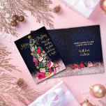 Glam Girly Shoes Purse Makeup Christmas Tree Vivid Card<br><div class="desc">This girly and glamourous Christmas greeting card will be the talk of all your friends and family. It's a unique and stylish concept for your holiday papery. It features hand-drawn and hand-painted watercolor purses, high heel shoes, faux glitter ornaments, makeup, perfume bottles, wallets, candy canes, gift bag, and gift box....</div>