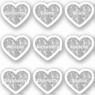 Glam Girly Silver Glitter Hearts Names Pack