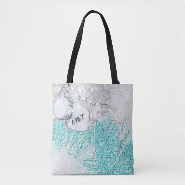Glam Glitter Blue Sparkle Tote Bag (Front)
