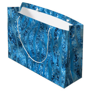 Glam Glitter Blue Zebra Stripes Large Gift Bag