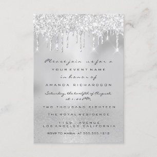 Glam Glitter Drips Grey Silver  Bridal Sweet 16th Invitation