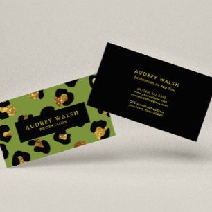 Glam Glitter Gold Green Leopard print Luxury Business Card
