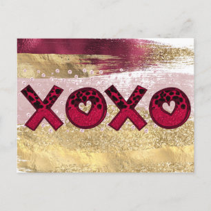 Glam Glitter Gold Red Luxe XOXO Valentines Day Ho Holiday Postcard