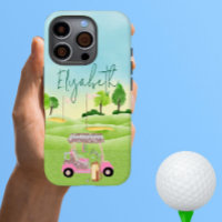 Glam Glitter Lady Golfer Pink Cart Clubs Monogram 