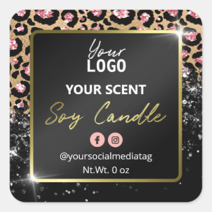 Glam Glitter Leopard Skin Black Soy Candle Labels