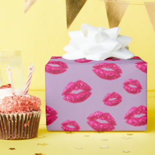 Glam Glitter Lipstick Kiss Wrapping Paper