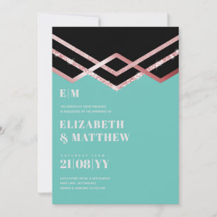 Glam Glitter Rosegold Black Deco Wedding Invite