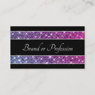 Glam Glitter Stars Purple Shimmer Spark on Black Business Card