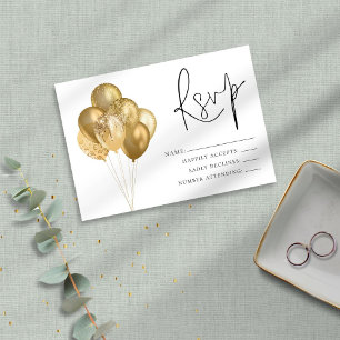 Glam Glittery Gold Balloons Birthday Party RSVP Card