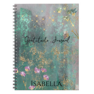 Glam Glitz Abstract Green Gold Faux Glitter Flower Notebook