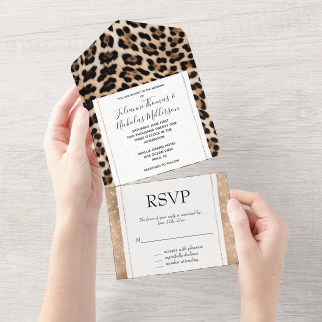 Glam Glitz Champagne Leopard All In One Invitation (Tearaway)