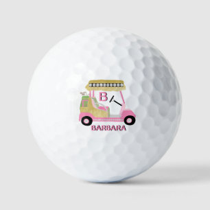 Glam Glitz Monogram Name Pink Gold Diamond Cart  Golf Balls