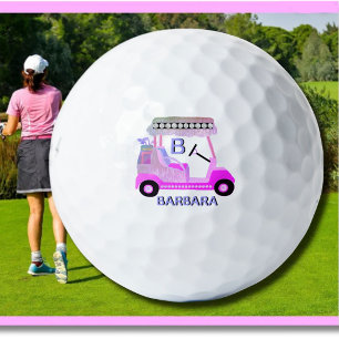 Glam Glitz Monogram Pink Purple Diamond Cart Golf Balls