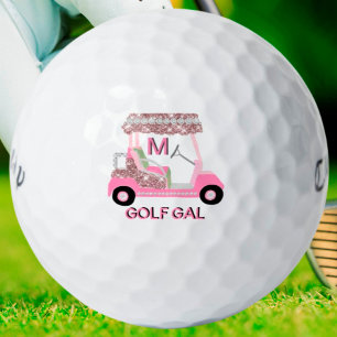 Glam Glitz Monogram Rose Gold Diamond Cart Golf Balls