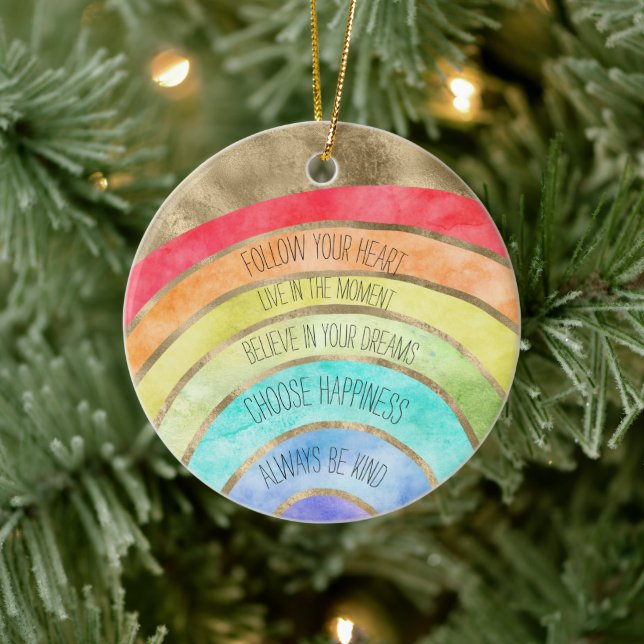 Glam GoId Inspirational Quotes Rainbow  Ceramic Tree Decoration (Tree)