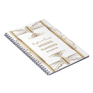 Glam Gold 1920's Great Gatsby Art Wedding Planner Spiral Notebook