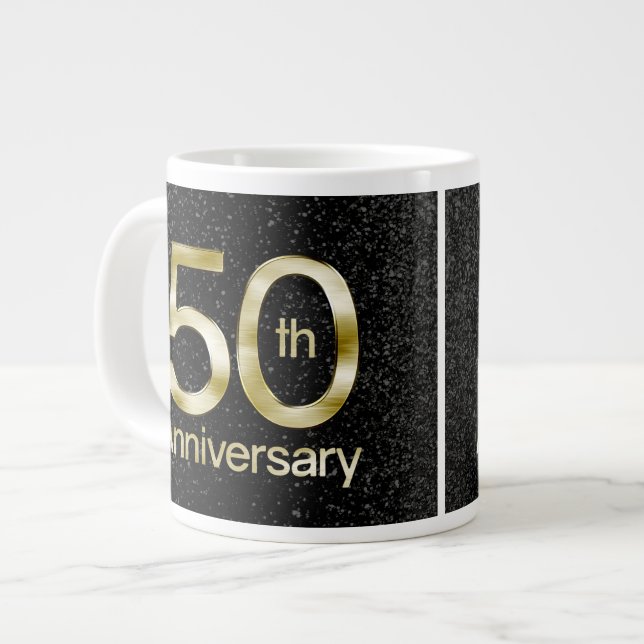 Glam Gold 50th Anniversary Large Coffee Mug (Front Left)