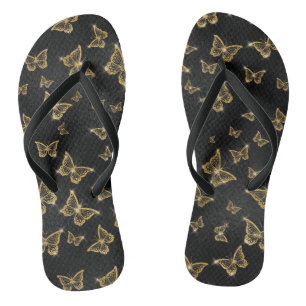 Glam gold and black butterflies pattern jandals