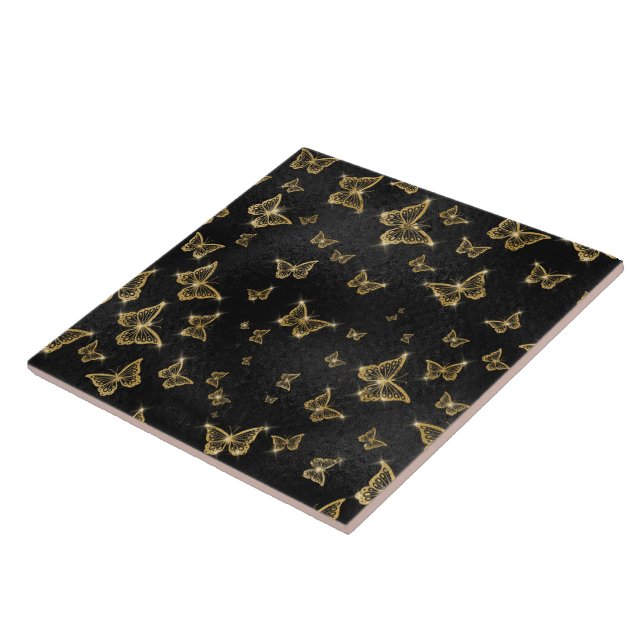 Glam gold and black butterflies pattern tile (Side)