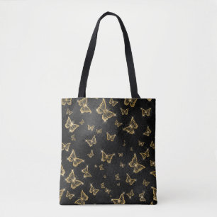 Glam gold and black butterflies pattern tote bag