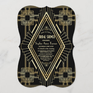 Glam Gold and Black Great Gatsby Bridal Shower Invitation