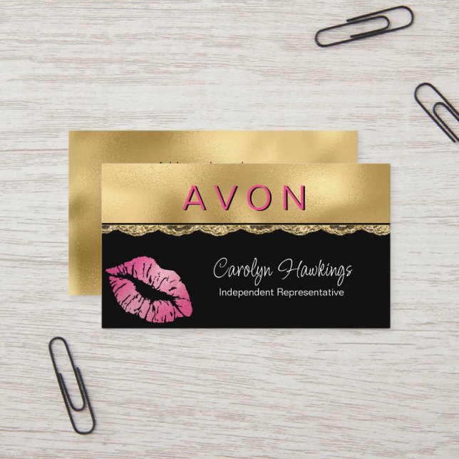 Glam Gold and Black Independent Rep Avon  Business Card (Front/Back In Situ)