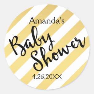 Glam Gold and White Stripes Baby Shower Classic Round Sticker