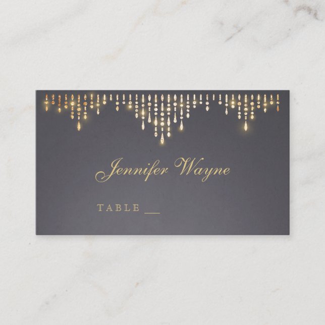 Glam gold art deco vintage wedding place cards (Front)