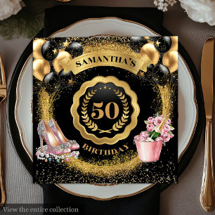 Glam Gold Balloons Napkins with Blush High Heels