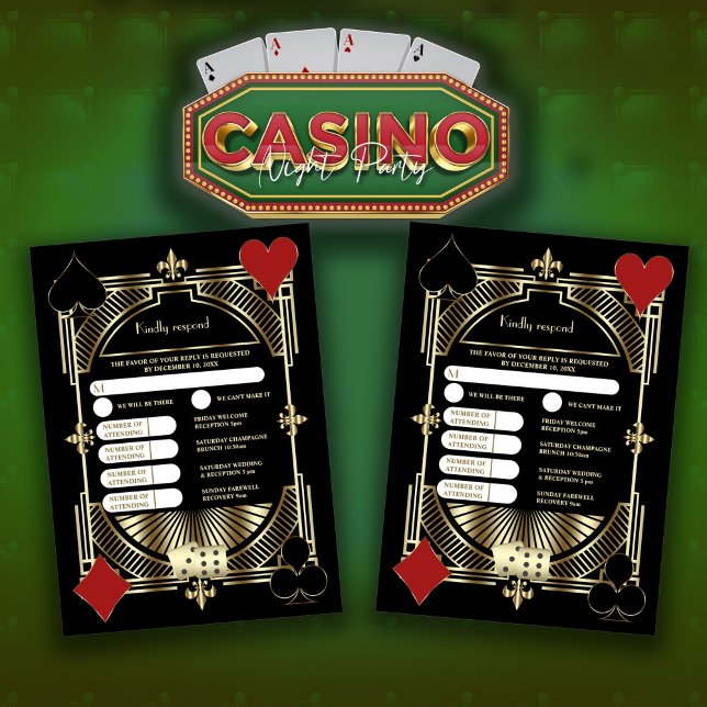 Glam Gold Black Art Deco 20s Wedding and Itinerary RSVP Card (Creator Uploaded)