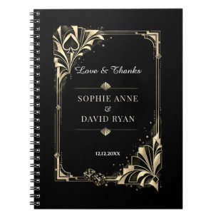 Glam Gold Black Art Deco Casino Las Wedding Photos Notebook