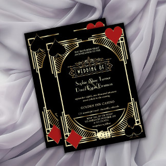 Glam Gold Black Gatsby Style Roaring 20s Wedding Invitation