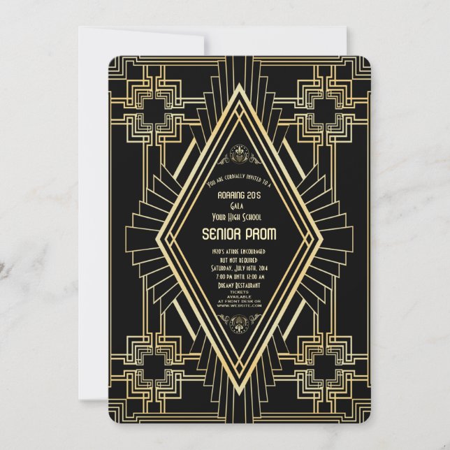 Glam Gold Black Great Gatsby SENIOR PROM Invitation (Front)