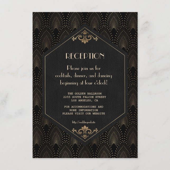 Glam Gold Black Great Gatsby Wedding Reception Enclosure Card (Front)