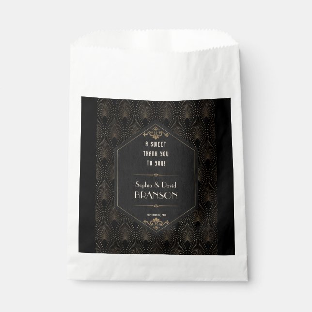 Glam Gold Black Great Gatsby Wedding THANK YOU Favour Bags (Front)